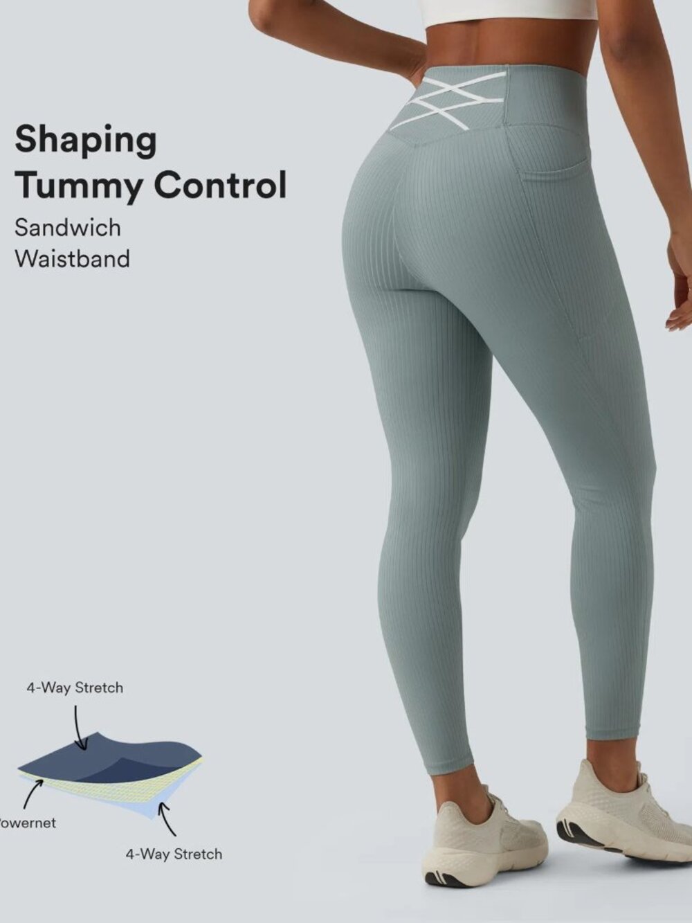 Halara Small Silver Blue Ribbed Knit High Waisted Tummy Control Workout Leggings